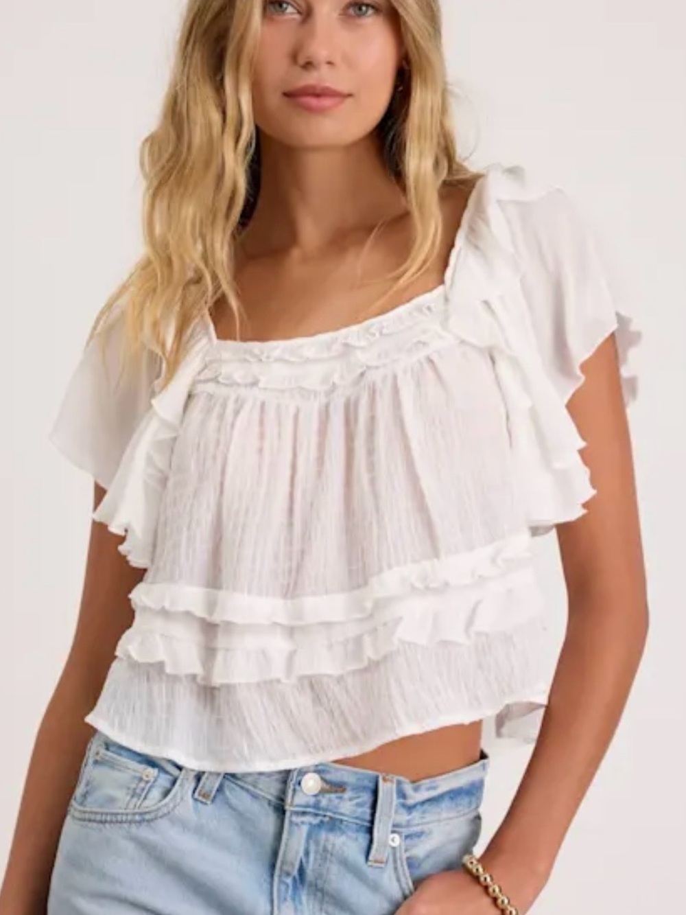 Lulus Definitely Angelic White Ruffled Top Woman’s Size Small NWT!